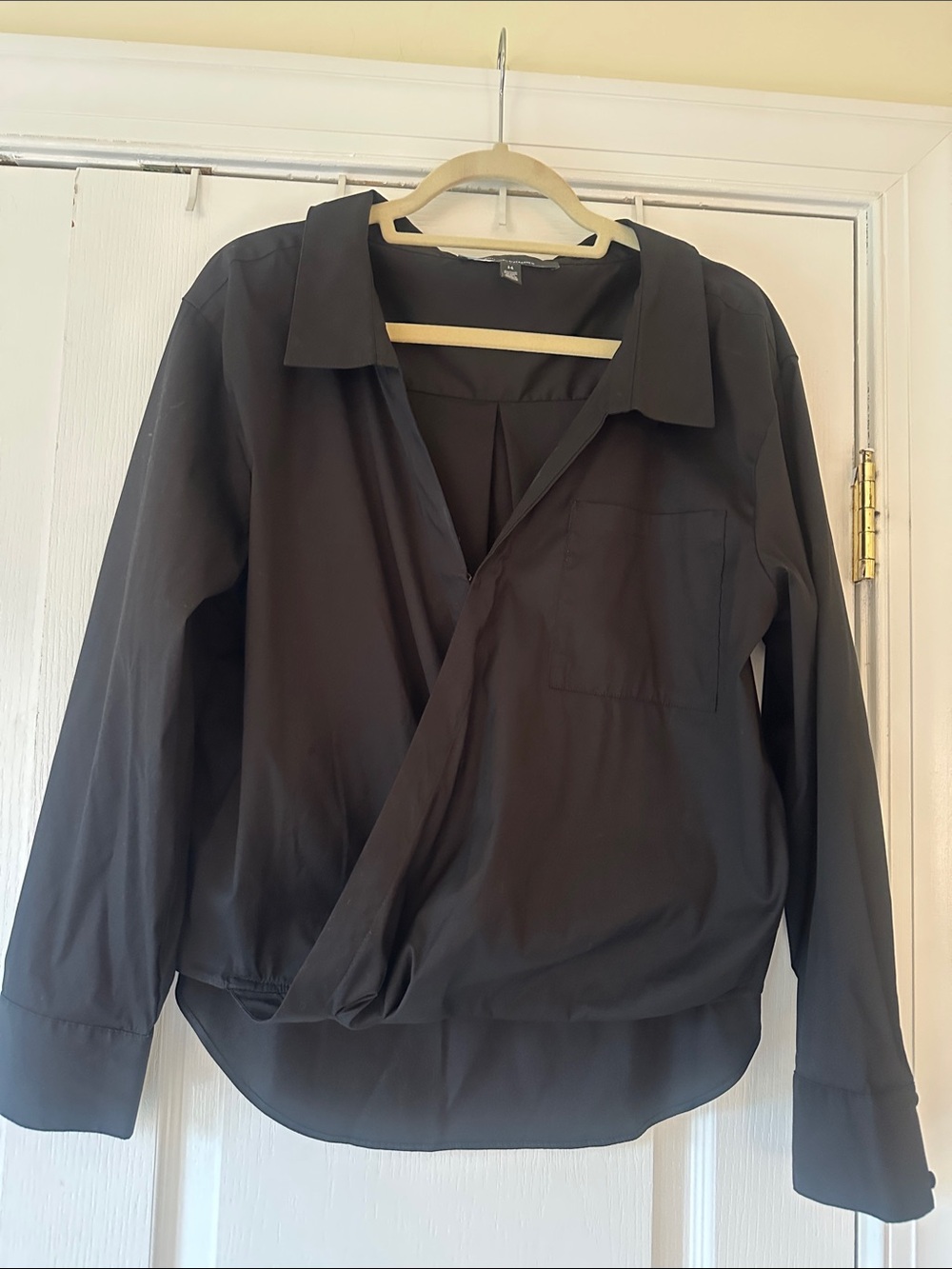 White House Black Market Black Wrap-Front Blouse